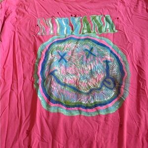 NIRVANA Urban Outfitters Pink and Green Graphic Tee